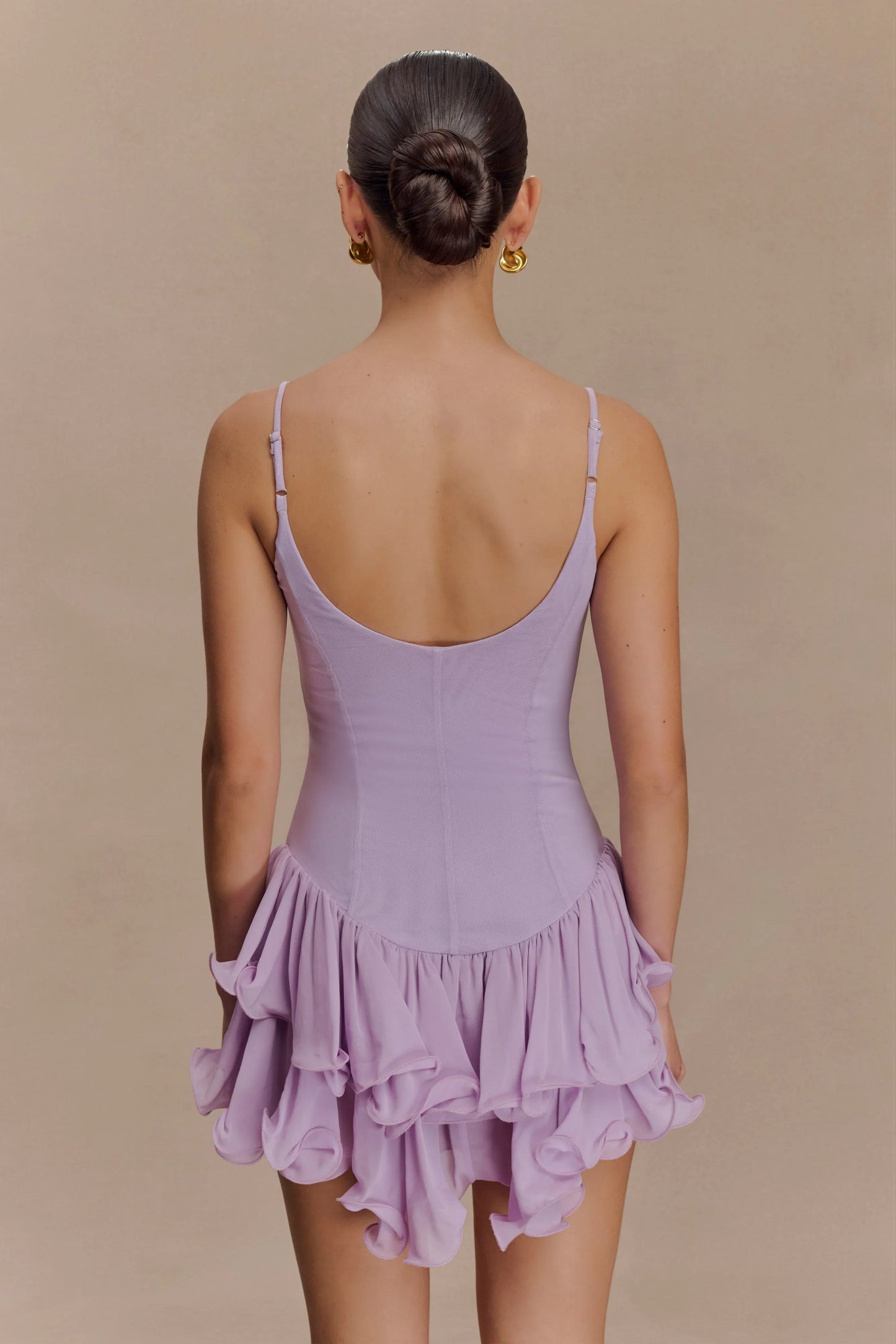 Calantha Ruffle Mesh Mini Dress Lilac