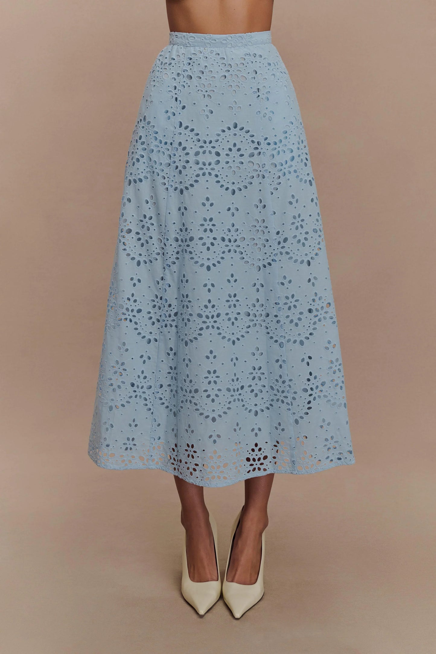 Arla Broderie Midi Skirt Pale Cornflower Blue