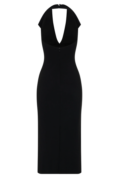 Annita Crepe Halter Midi Dress Black