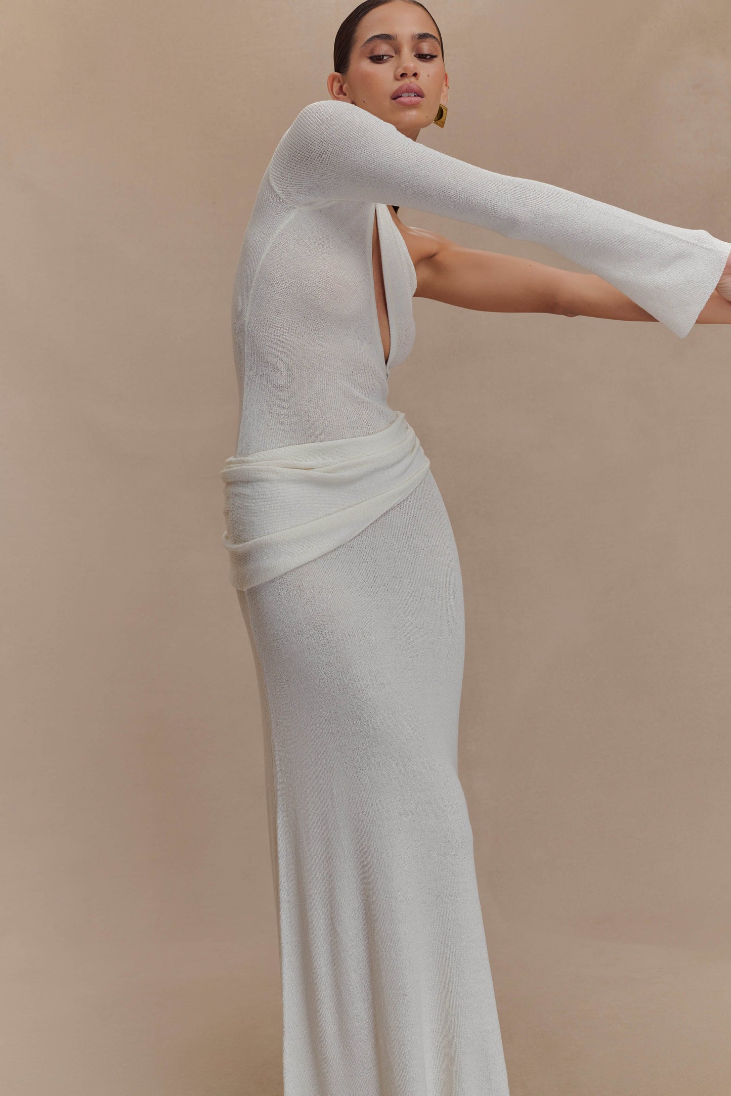 Alexius One Shoulder Knit Maxi Dress Ivory