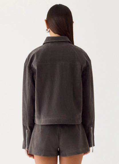 Austina Faux Suede Boxy Jacket Tan Grey