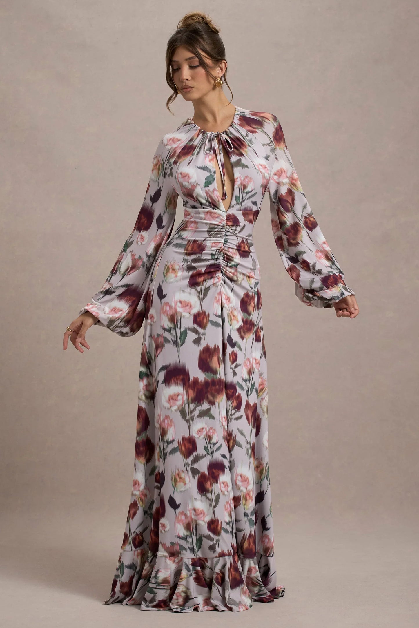 Althena Cream Floral Print Balloon Sleeve Maxi Dress