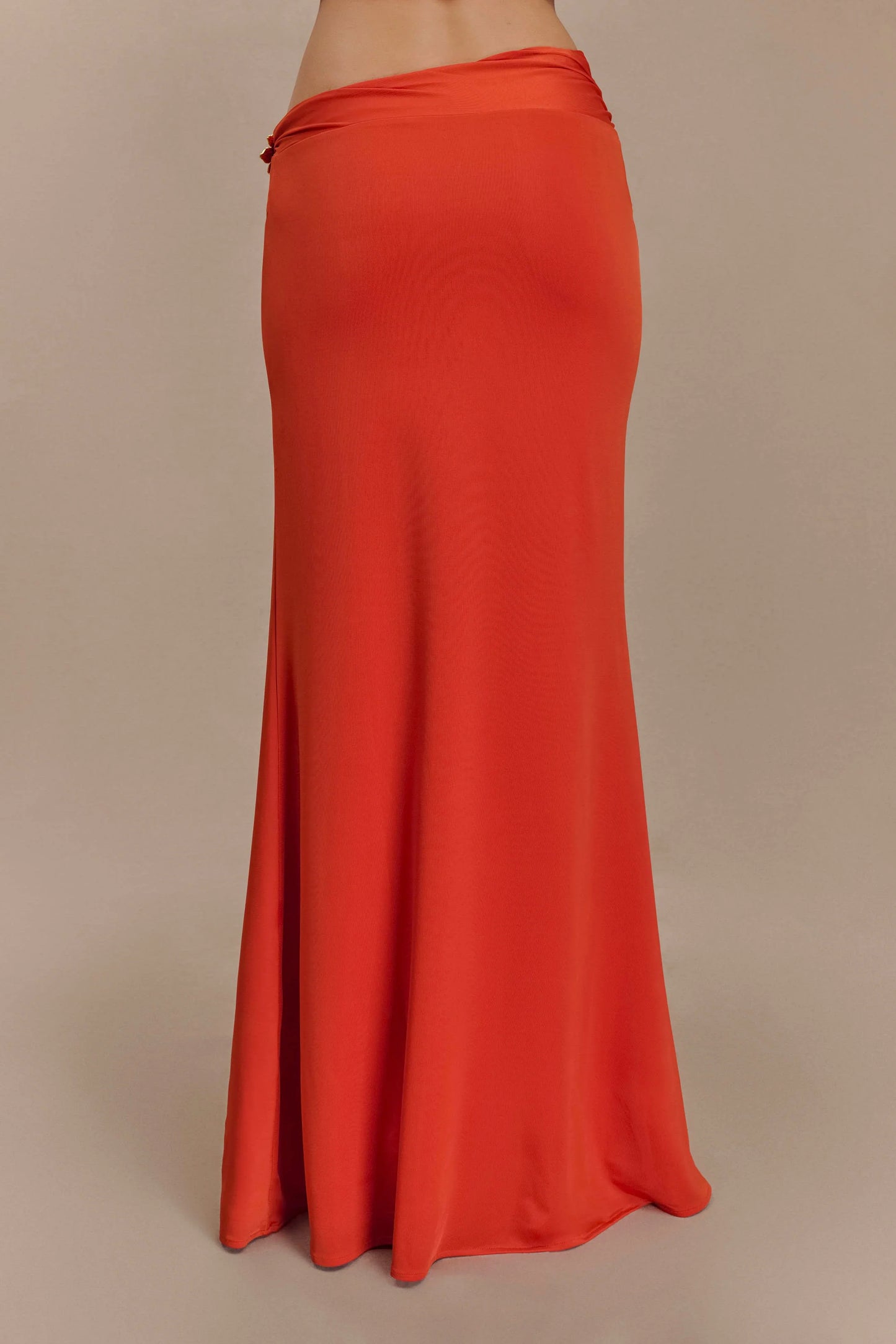 Ainsley Asymmetrical Maxi Skirt With Floral Hardware Burnt Orange