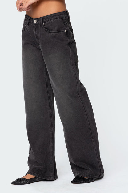 1980 Leopard Patch Low Rise Baggy Jeans