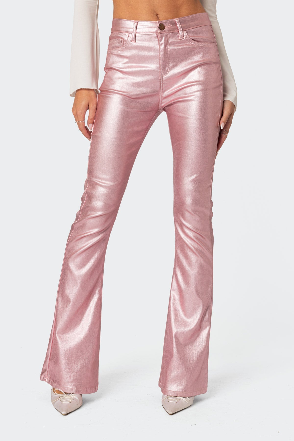 Luna Faux Leather Mid Rise Flared Jeans