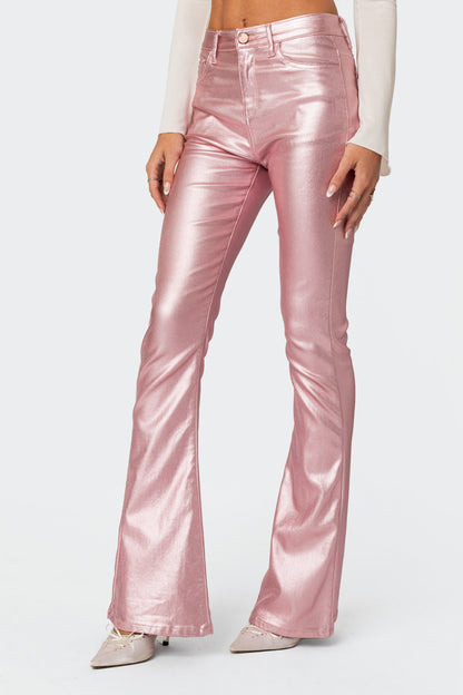 Luna Faux Leather Mid Rise Flared Jeans