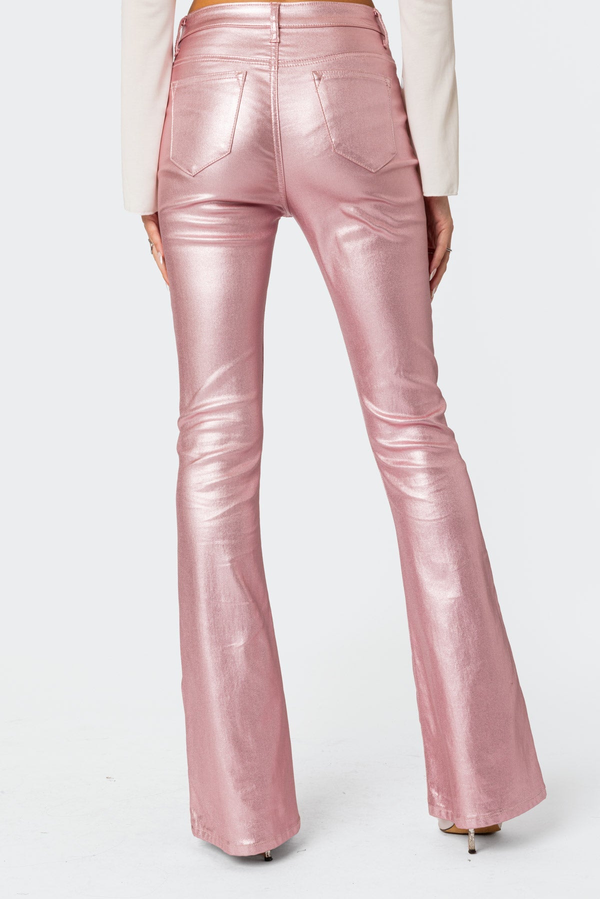 Luna Faux Leather Mid Rise Flared Jeans