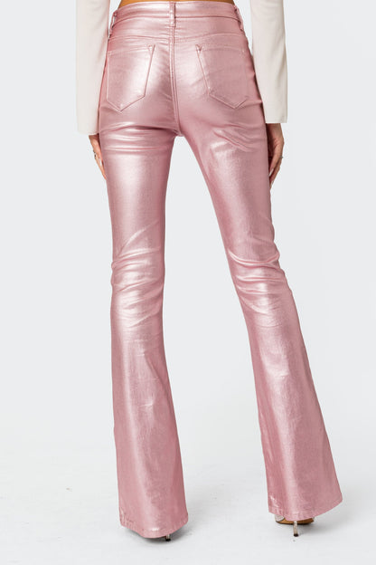 Luna Faux Leather Mid Rise Flared Jeans