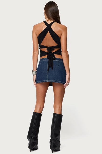 Sharlo Zip Up Denim Mini Skirt