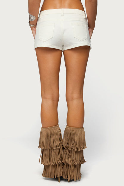 Studded Patchwork Low Rise Denim Shorts