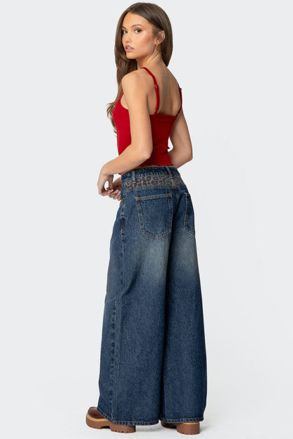 Gwen Leopard Detail Low Rise Baggy Jeans