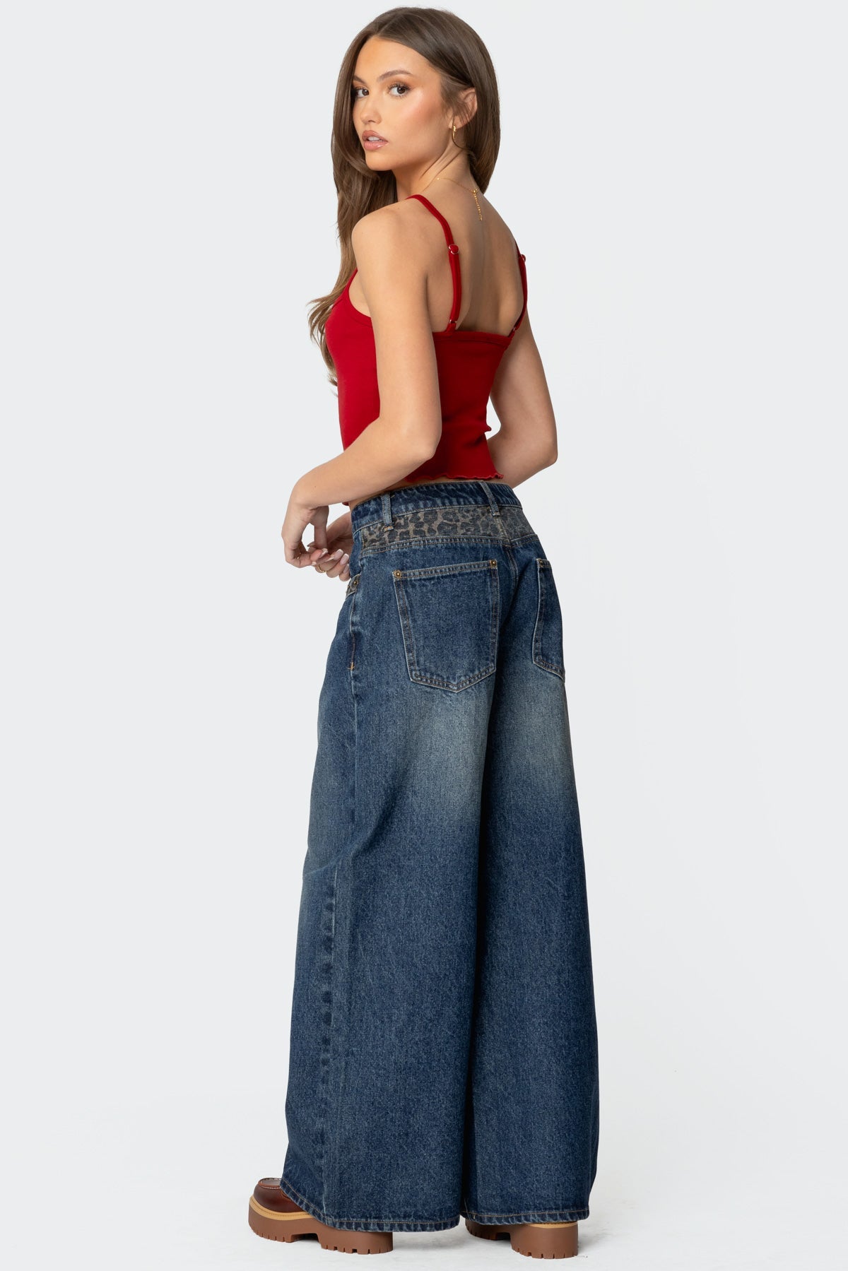 Gwen Leopard Detail Low Rise Baggy Jeans
