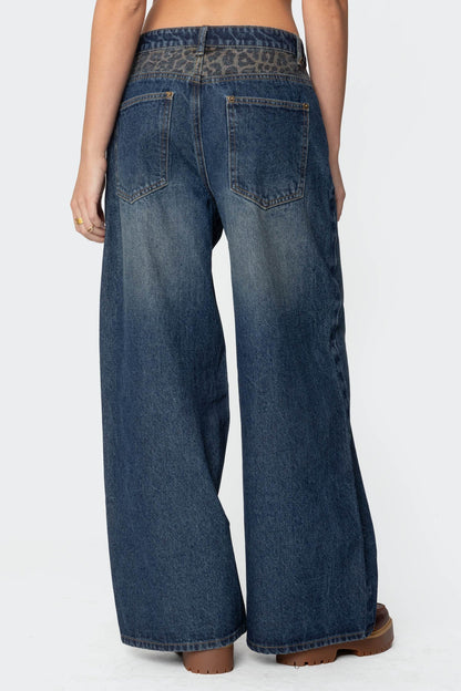 Gwen Leopard Detail Low Rise Baggy Jeans