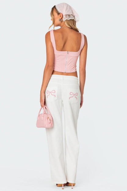 Bow Pocket Low Rise Baggy Jeans
