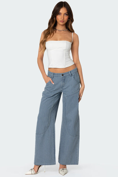 Striped Low Rise Baggy Carpenter Jeans