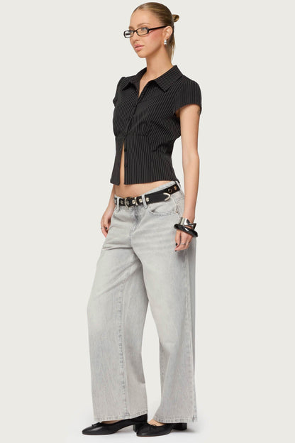 Petite Magda Acid Wash Low Rise Baggy Jeans