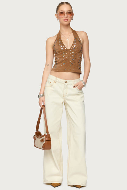 Contrast Stitch Low Rise Baggy Jeans