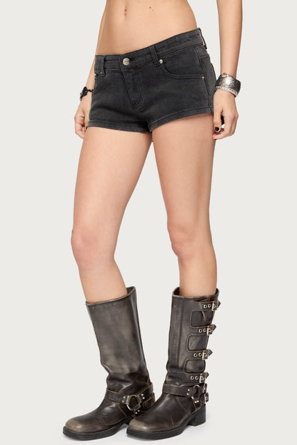 Syra Zipper Low Rise Denim Shorts