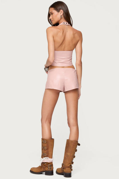 Elisha Lace Up Faux Leather Shorts