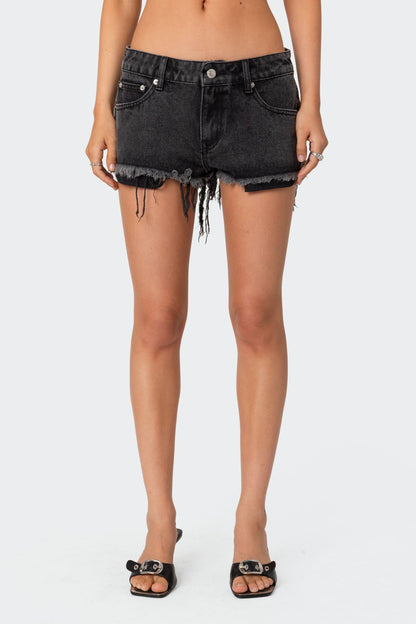 Exposed Pockets Low Rise Denim Shorts