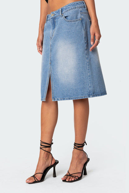Junia Slitted Denim Midi Skirt