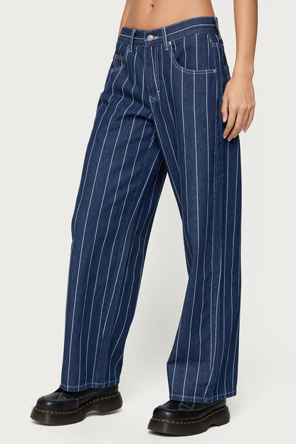 Kyler Pinstripe Mid Rise Baggy Jeans