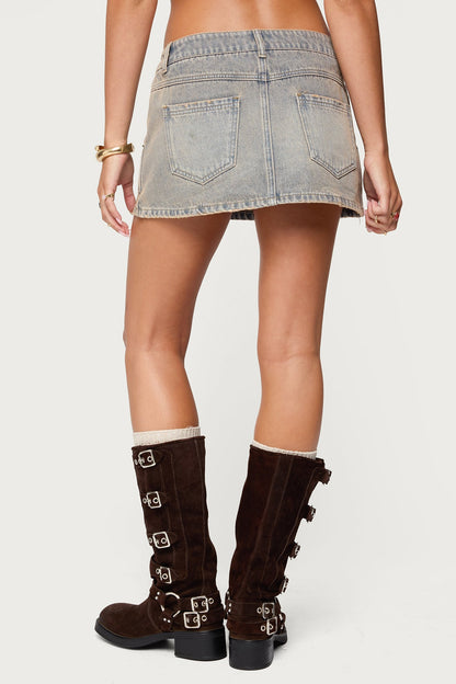 Wrap Mud Wash Denim Mini Skort