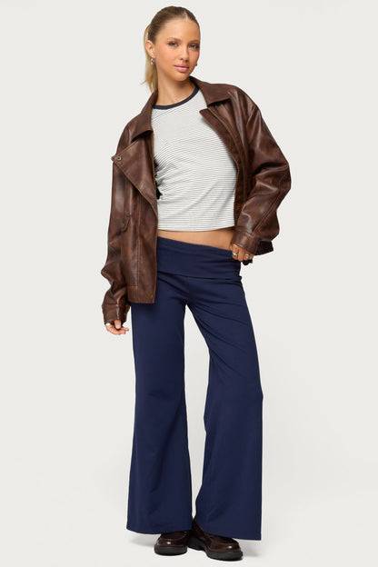 Petite Wide Leg Fold Over Pants