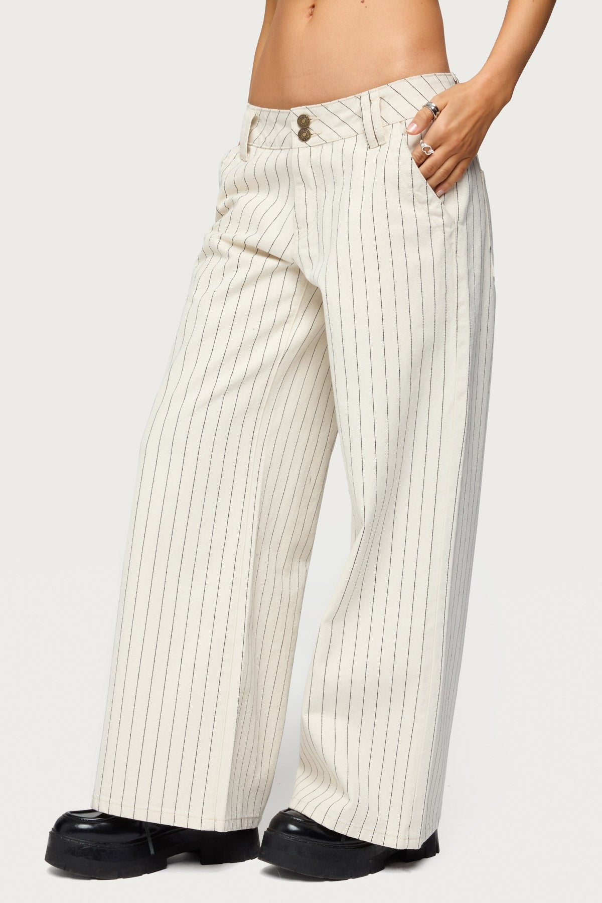 Petite Cory Striped Low Rise Baggy Jeans