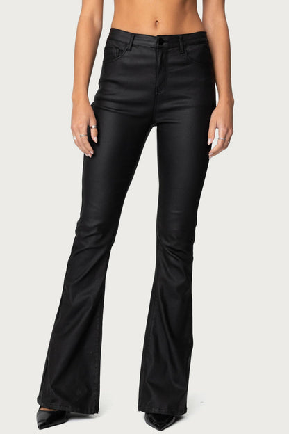 Luna Faux Leather Mid Rise Flared Jeans