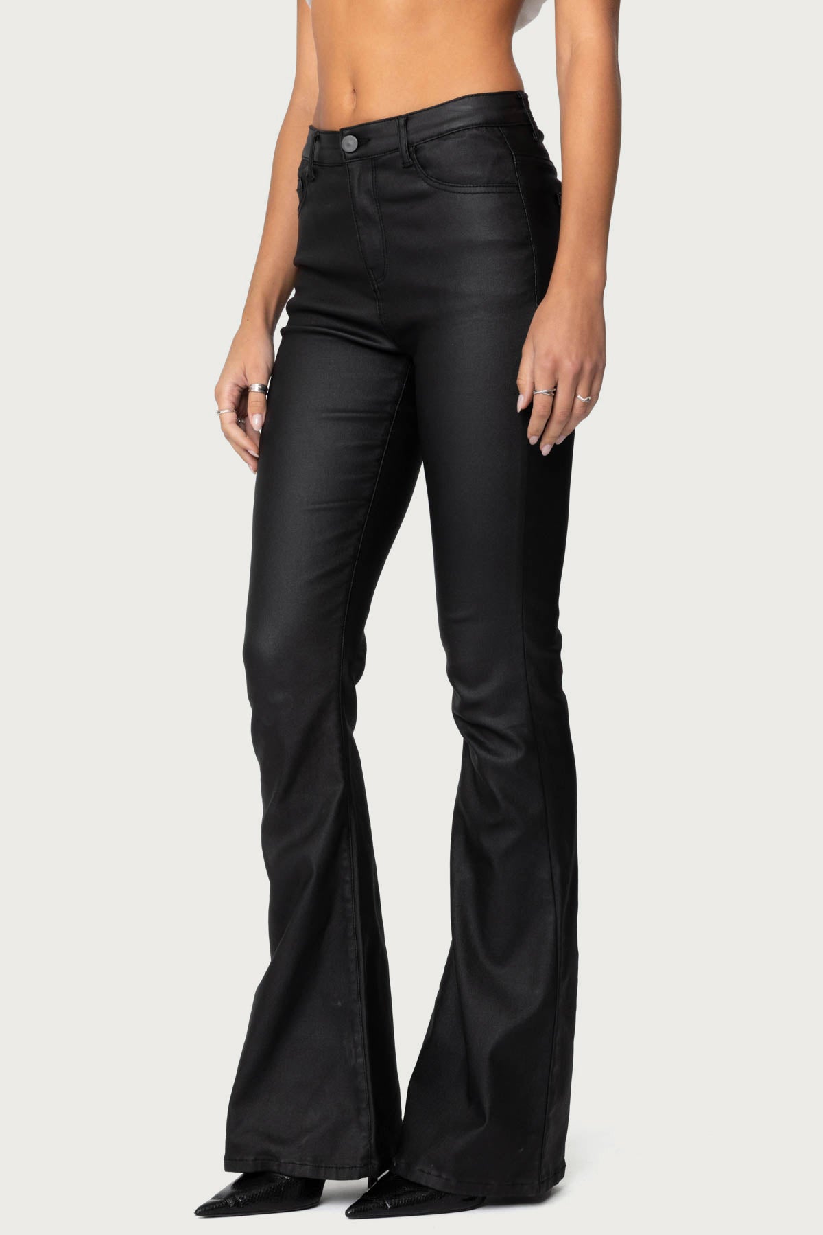 Luna Faux Leather Mid Rise Flared Jeans