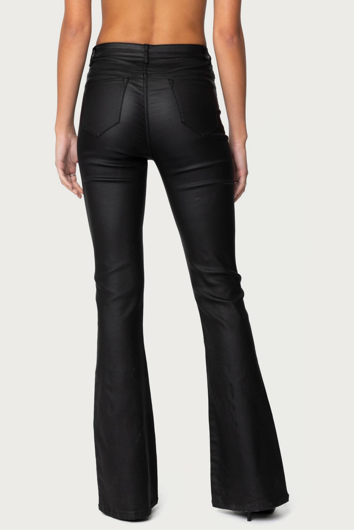 Luna Faux Leather Mid Rise Flared Jeans