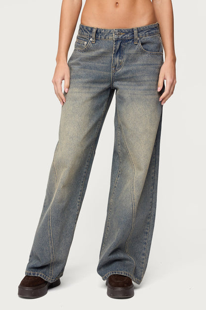 Vintage Washed Low Rise Baggy Jeans