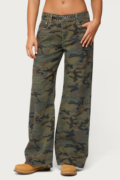 Quincy Studded Low Rise Baggy Jeans