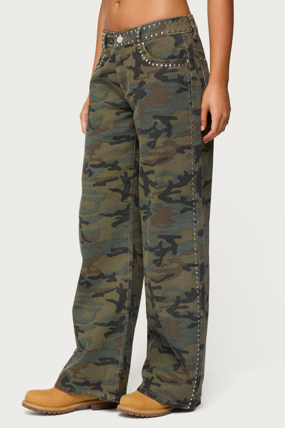Quincy Studded Low Rise Baggy Jeans