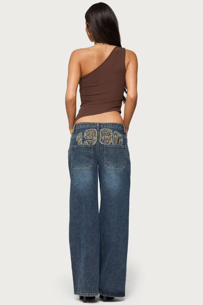 1980 Leopard Patch Low Rise Baggy Jeans