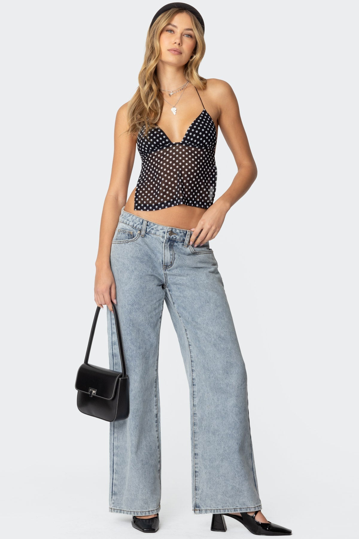 Contrast Heart Washed Low Rise Baggy Jeans