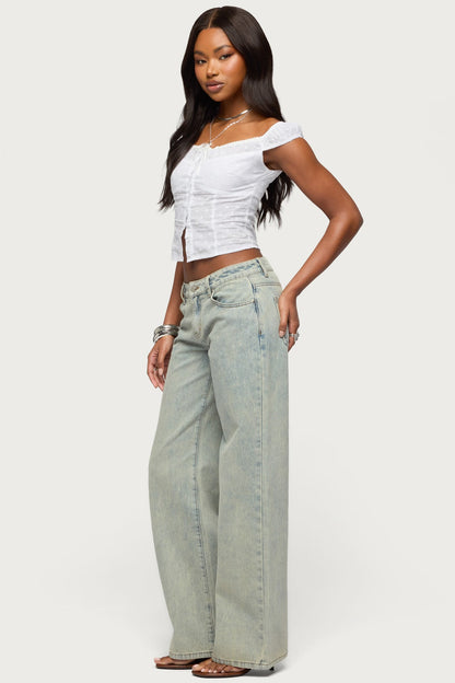 Tall Magda Acid Wash Low Rise Baggy Jeans