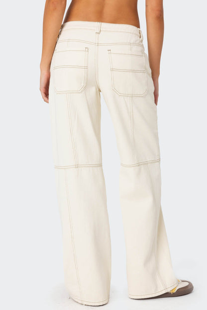 Contrast Stitch Low Rise Baggy Jeans