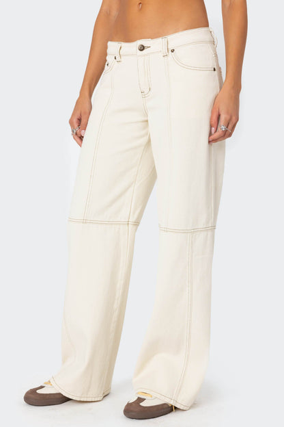 Contrast Stitch Low Rise Baggy Jeans