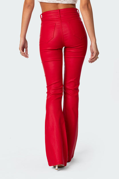 Luna Faux Leather Mid Rise Flared Jeans