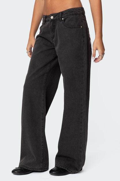 Bow Pocket Low Rise Baggy Jeans