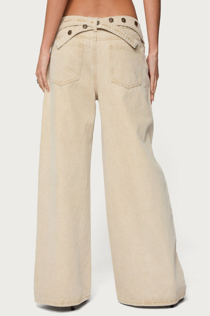 Buttoned Belt Low Rise Baggy Jeans