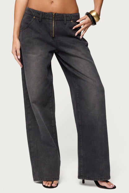 Aliyah Zip Low Rise Baggy Jeans