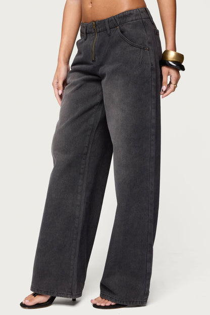 Aliyah Zip Low Rise Baggy Jeans