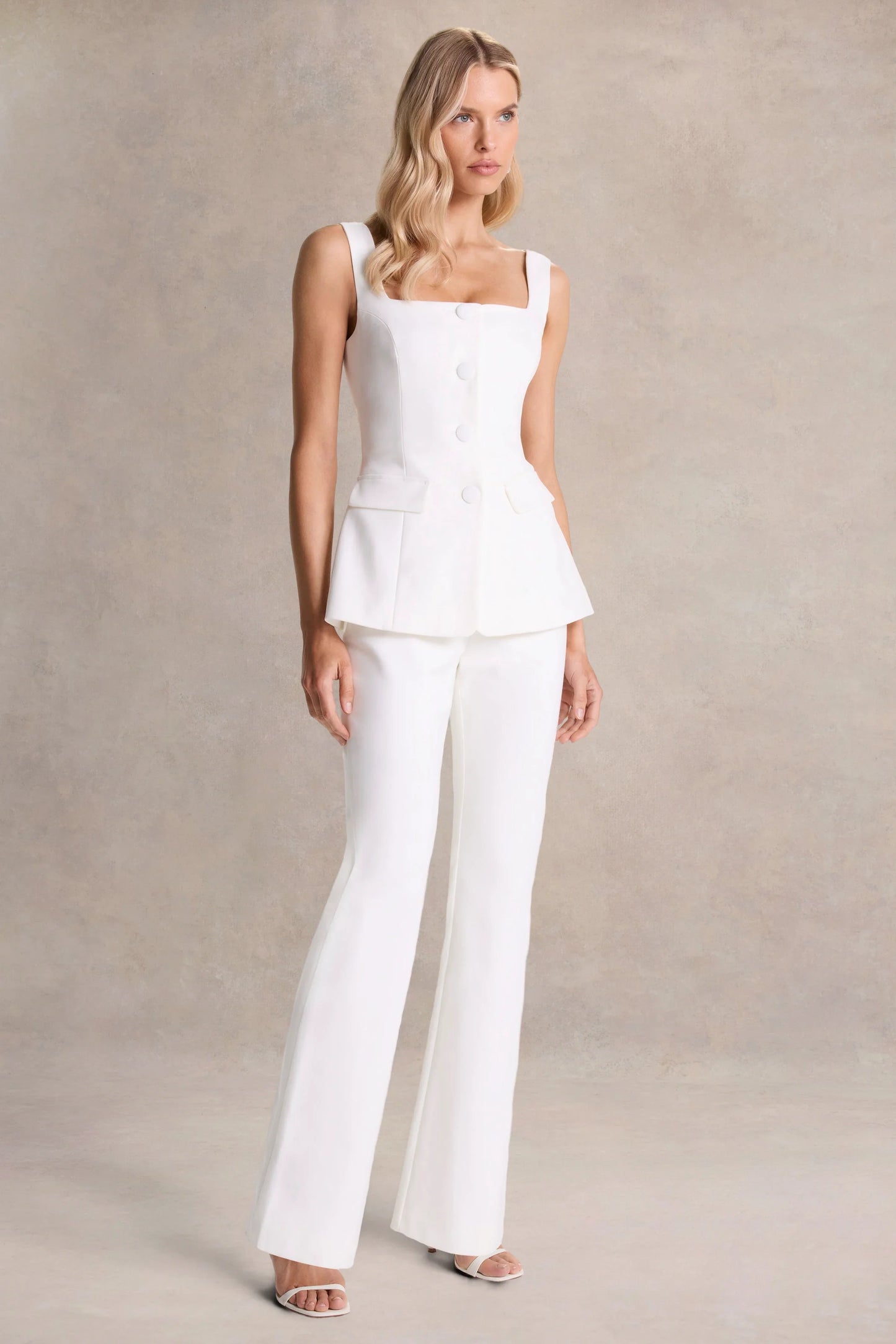 Aceline White Square Neck Tailored Jumpsuit