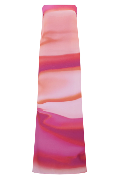 Amaya Strapless Chiffon Maxi Dress Pink Sunset Print
