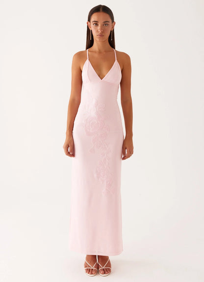 Beki Beaded Mesh Maxi Dress Pink