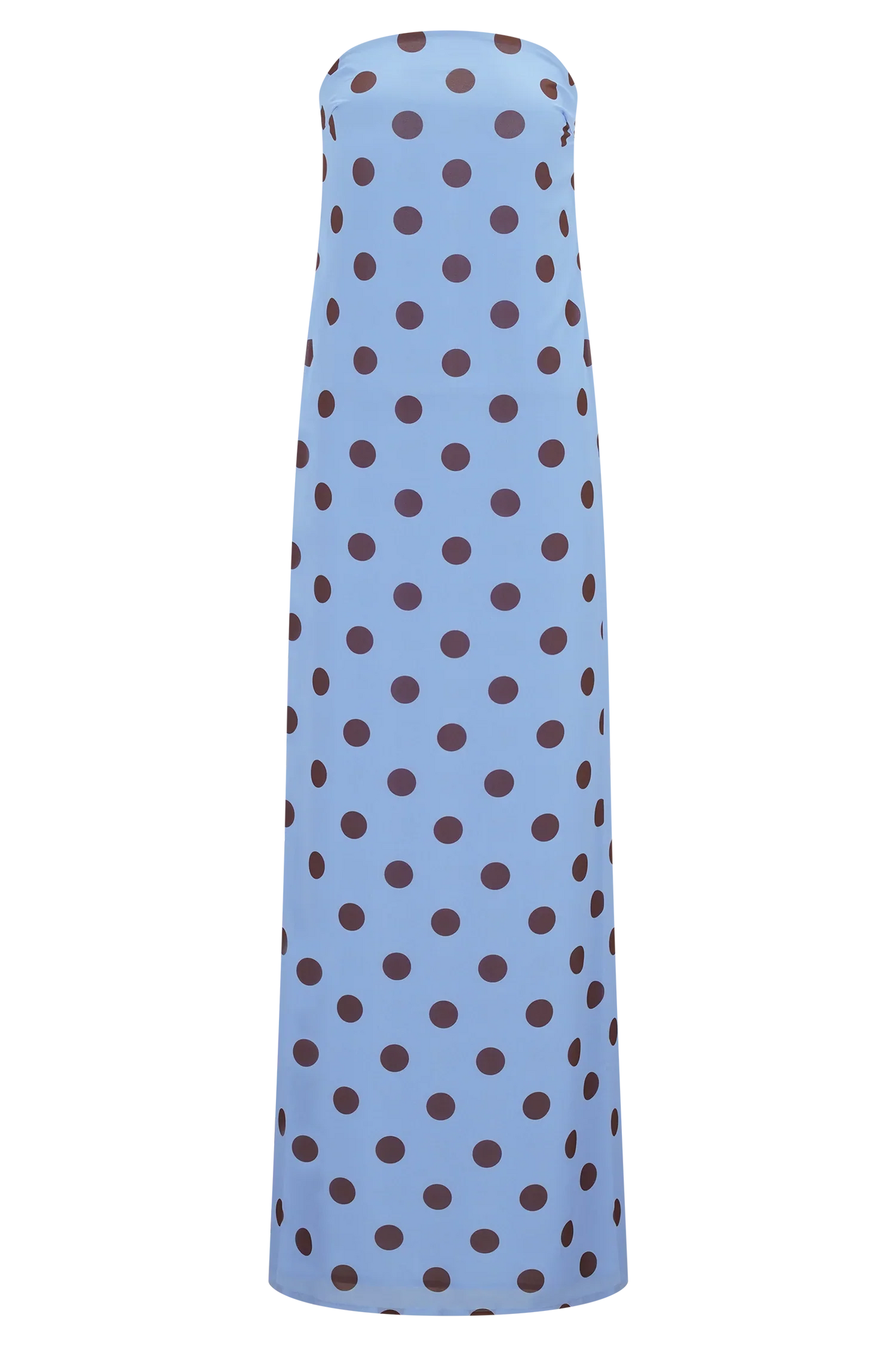 Amaya Strapless Chiffon Maxi Dress Blue Polka Dot