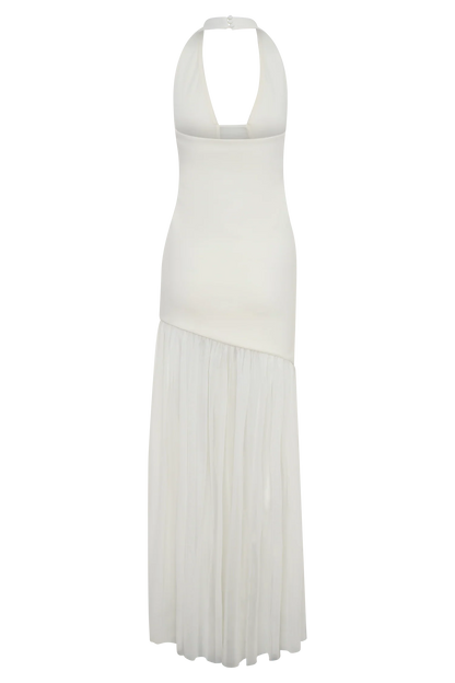 Aubree Crepe And Mesh Maxi Dress Ivory